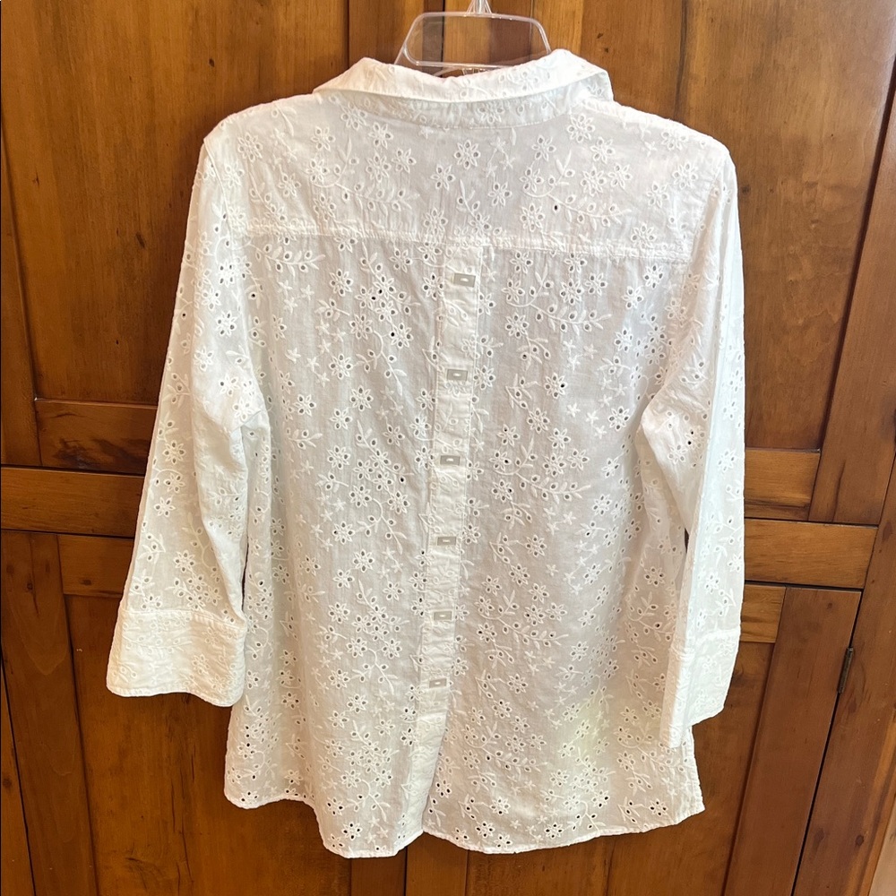 Multiples Women's White Eyelet Button Down Shirt - image 5